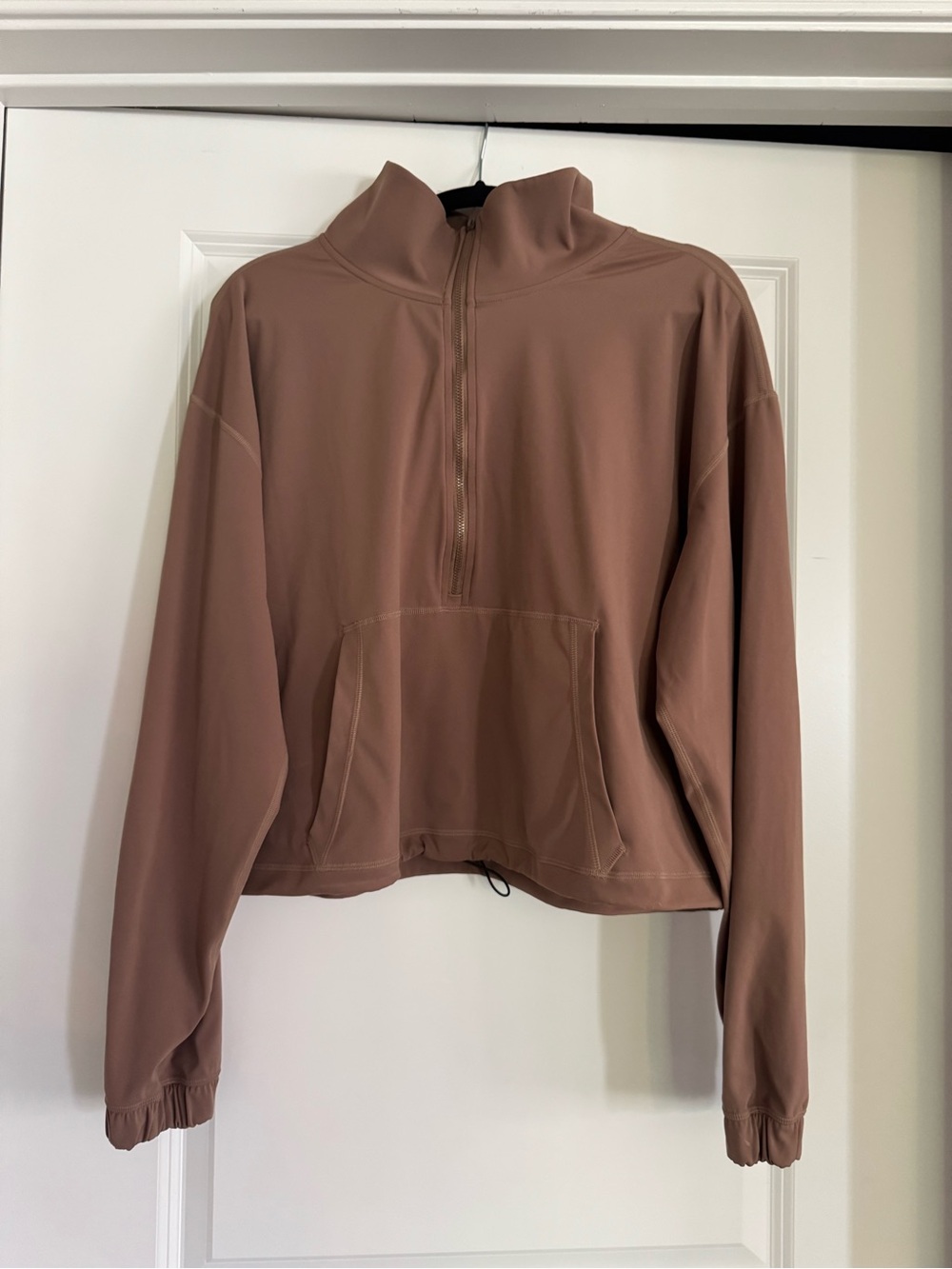 Women's Cropped Half-Zip Pullover Hoodie in Mocha
